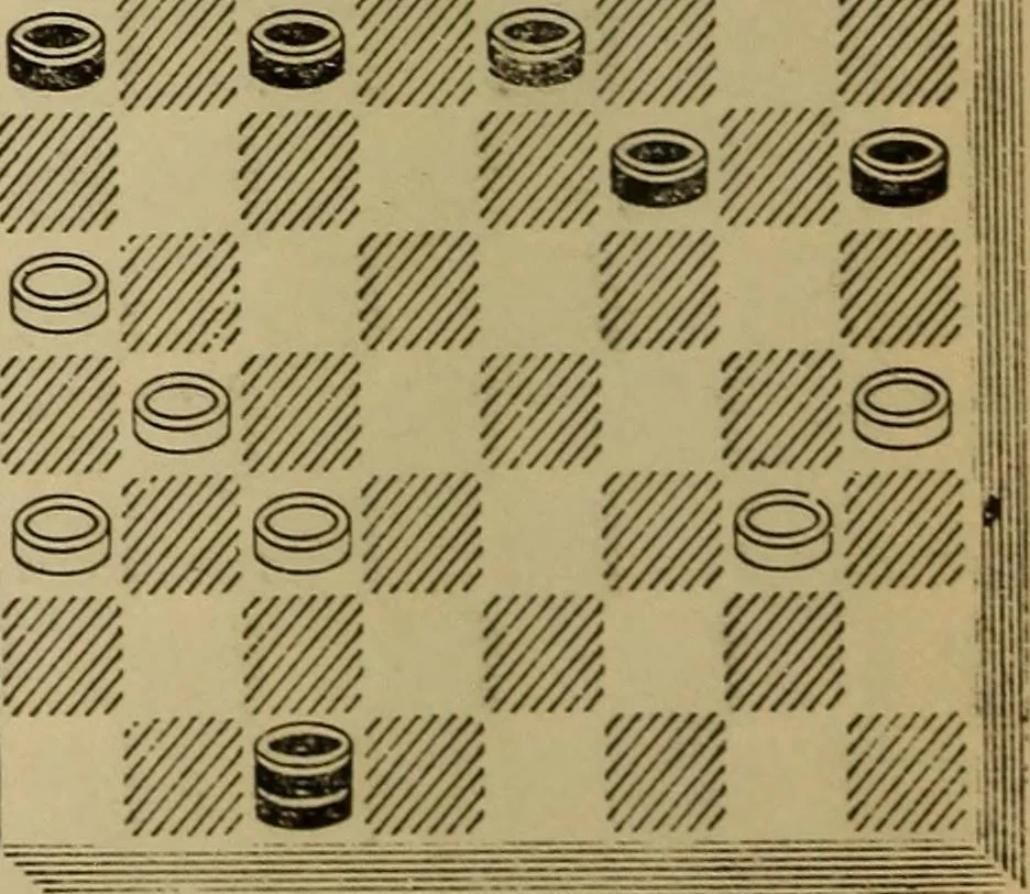 An illustration from Draughts : Gould's problems, critical positions and games by all the greatest players and composers of the world, the whole interspersed with notes on the positions / by Joseph Gould, 1895, leaf 37