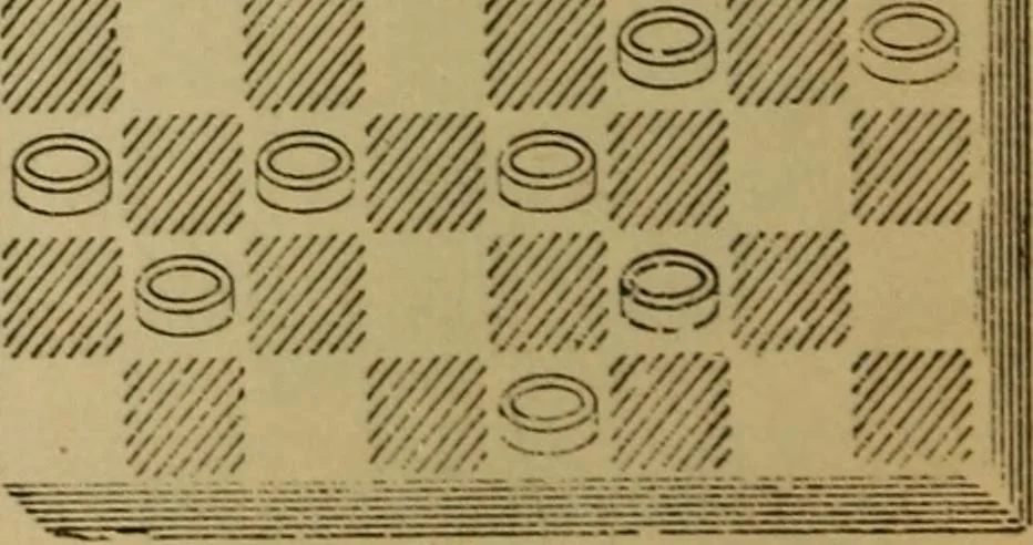 An illustration from Draughts : Gould's problems, critical positions and games by all the greatest players and composers of the world, the whole interspersed with notes on the positions / by Joseph Gould, 1895, leaf 39