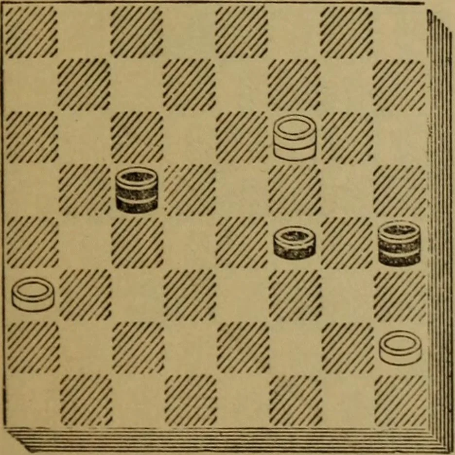 An illustration from Draughts : Gould's problems, critical positions and games by all the greatest players and composers of the world, the whole interspersed with notes on the positions / by Joseph Gould, 1895, leaf 40