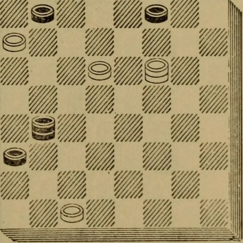 An illustration from Draughts : Gould's problems, critical positions and games by all the greatest players and composers of the world, the whole interspersed with notes on the positions / by Joseph Gould, 1895, leaf 40