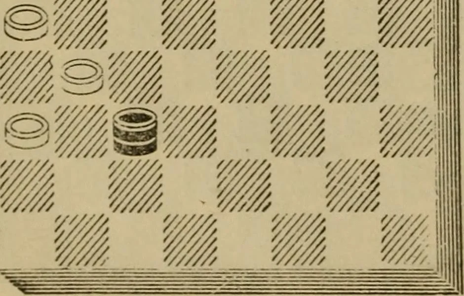 An illustration from Draughts : Gould's problems, critical positions and games by all the greatest players and composers of the world, the whole interspersed with notes on the positions / by Joseph Gould, 1895, leaf 41