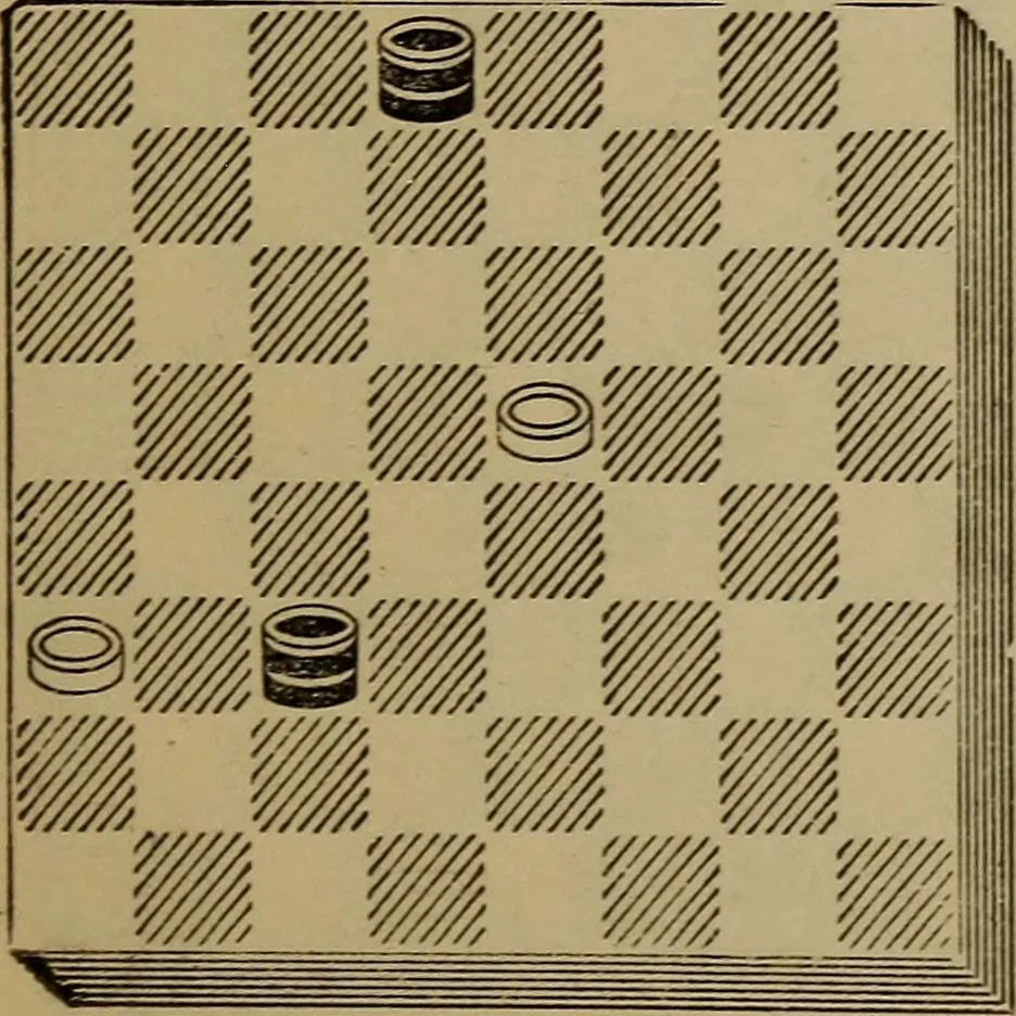 An illustration from Draughts : Gould's problems, critical positions and games by all the greatest players and composers of the world, the whole interspersed with notes on the positions / by Joseph Gould, 1895, leaf 42
