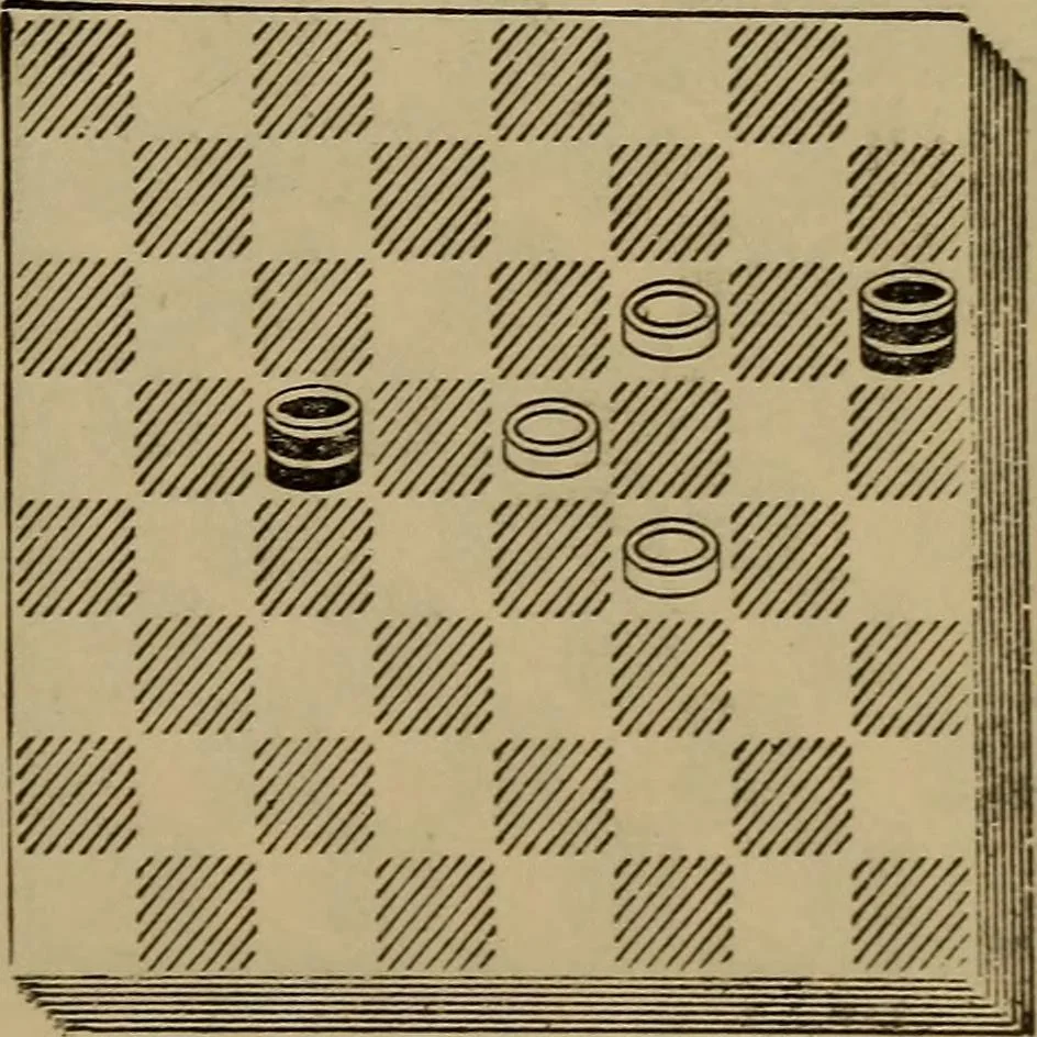 An illustration from Draughts : Gould's problems, critical positions and games by all the greatest players and composers of the world, the whole interspersed with notes on the positions / by Joseph Gould, 1895, leaf 42