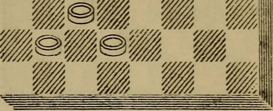 An illustration from Draughts : Gould's problems, critical positions and games by all the greatest players and composers of the world, the whole interspersed with notes on the positions / by Joseph Gould, 1895, leaf 46