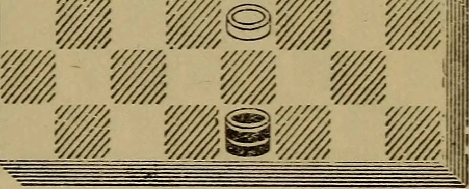 An illustration from Draughts : Gould's problems, critical positions and games by all the greatest players and composers of the world, the whole interspersed with notes on the positions / by Joseph Gould, 1895, leaf 48