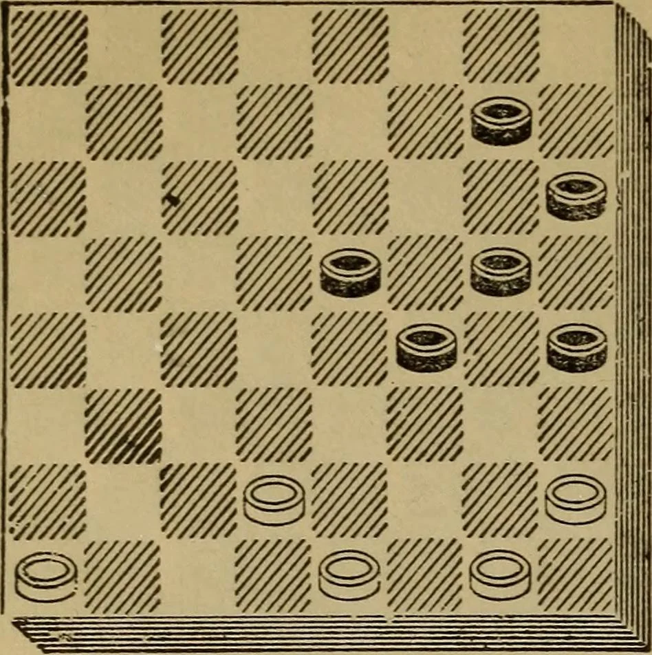 An illustration from Draughts : Gould's problems, critical positions and games by all the greatest players and composers of the world, the whole interspersed with notes on the positions / by Joseph Gould, 1895, leaf 51