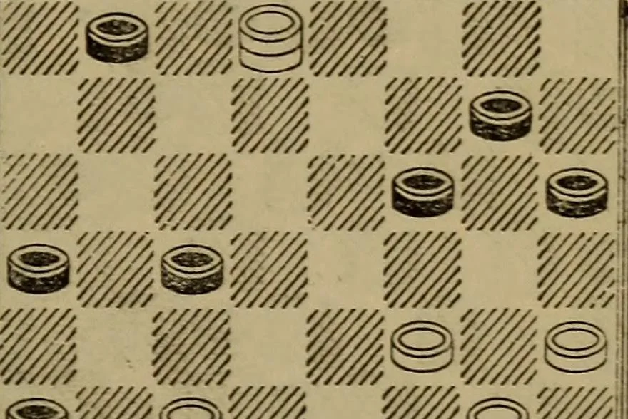 An illustration from Draughts : Gould's problems, critical positions and games by all the greatest players and composers of the world, the whole interspersed with notes on the positions / by Joseph Gould, 1895, leaf 52