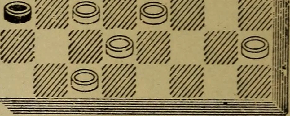 An illustration from Draughts : Gould's problems, critical positions and games by all the greatest players and composers of the world, the whole interspersed with notes on the positions / by Joseph Gould, 1895, leaf 53