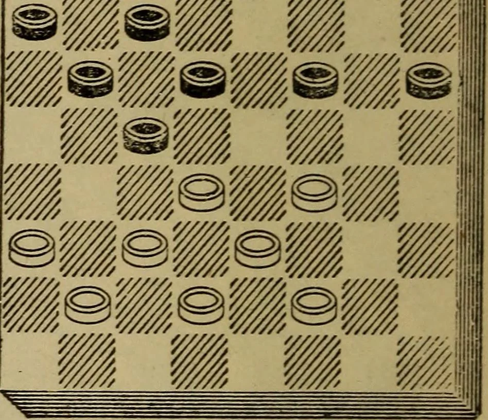 An illustration from Draughts : Gould's problems, critical positions and games by all the greatest players and composers of the world, the whole interspersed with notes on the positions / by Joseph Gould, 1895, leaf 53