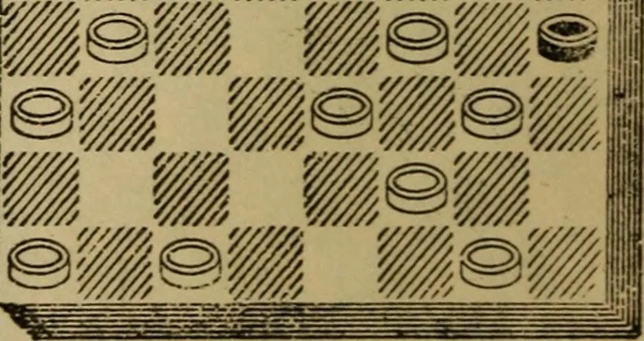An illustration from Draughts : Gould's problems, critical positions and games by all the greatest players and composers of the world, the whole interspersed with notes on the positions / by Joseph Gould, 1895, leaf 53