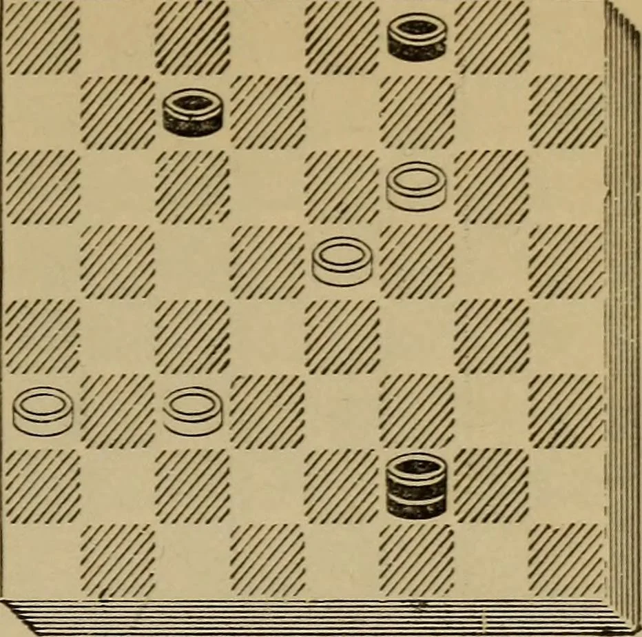 An illustration from Draughts : Gould's problems, critical positions and games by all the greatest players and composers of the world, the whole interspersed with notes on the positions / by Joseph Gould, 1895, leaf 56