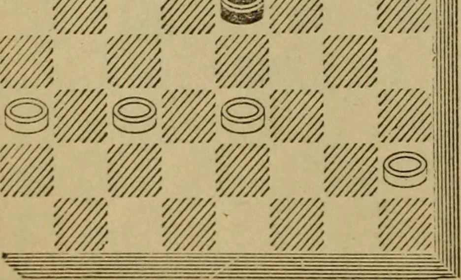 An illustration from Draughts : Gould's problems, critical positions and games by all the greatest players and composers of the world, the whole interspersed with notes on the positions / by Joseph Gould, 1895, leaf 57