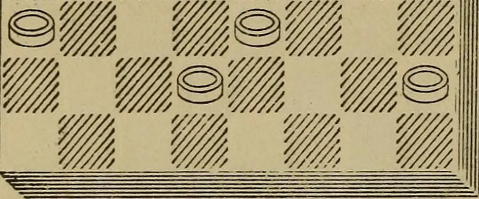 An illustration from Draughts : Gould's problems, critical positions and games by all the greatest players and composers of the world, the whole interspersed with notes on the positions / by Joseph Gould, 1895, leaf 59