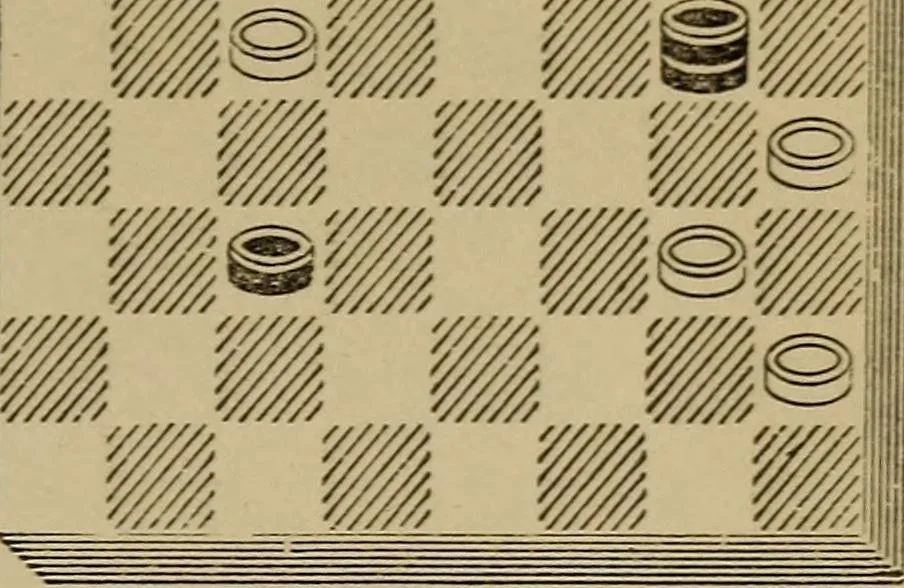 An illustration from Draughts : Gould's problems, critical positions and games by all the greatest players and composers of the world, the whole interspersed with notes on the positions / by Joseph Gould, 1895, leaf 60