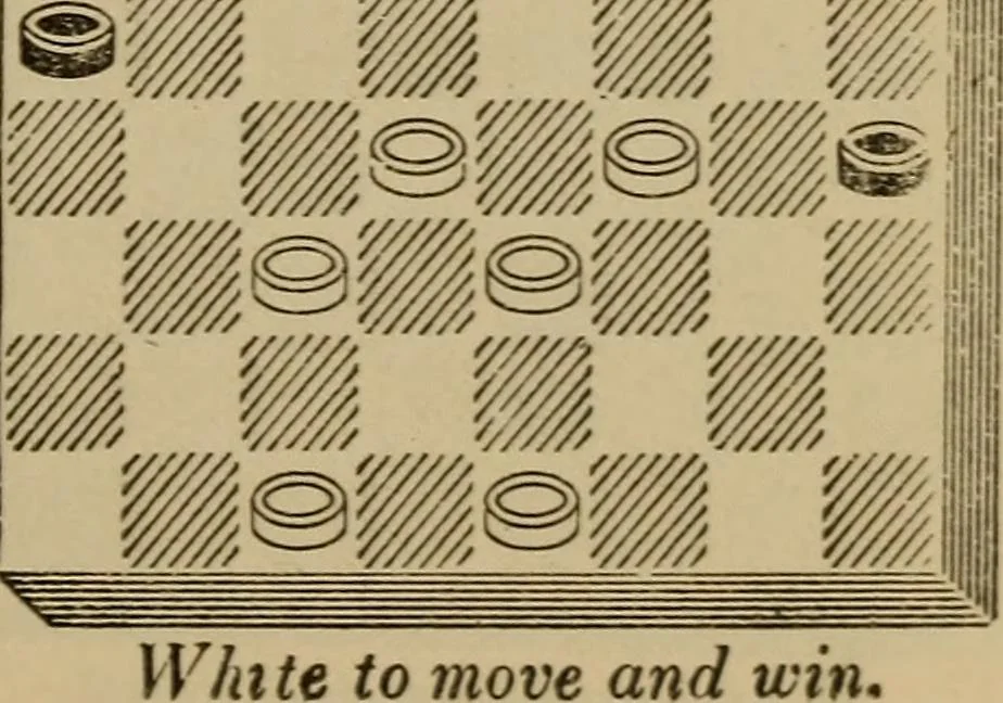 An illustration from Draughts : Gould's problems, critical positions and games by all the greatest players and composers of the world, the whole interspersed with notes on the positions / by Joseph Gould, 1895, leaf 60