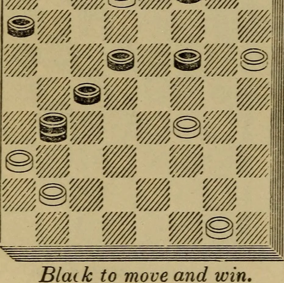 An illustration from Draughts : Gould's problems, critical positions and games by all the greatest players and composers of the world, the whole interspersed with notes on the positions / by Joseph Gould, 1895, leaf 61