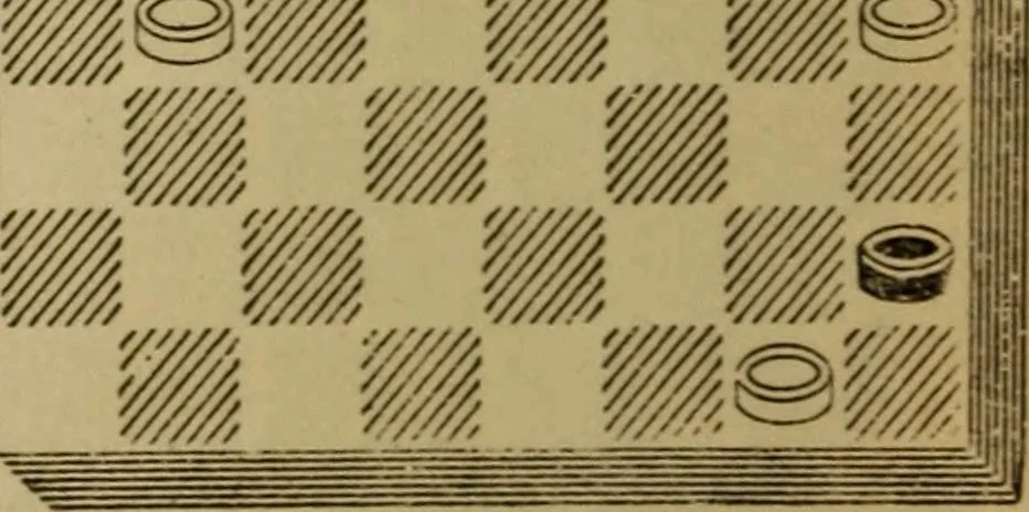 An illustration from Draughts : Gould's problems, critical positions and games by all the greatest players and composers of the world, the whole interspersed with notes on the positions / by Joseph Gould, 1895, leaf 61