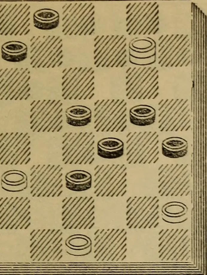 An illustration from Draughts : Gould's problems, critical positions and games by all the greatest players and composers of the world, the whole interspersed with notes on the positions / by Joseph Gould, 1895, leaf 64
