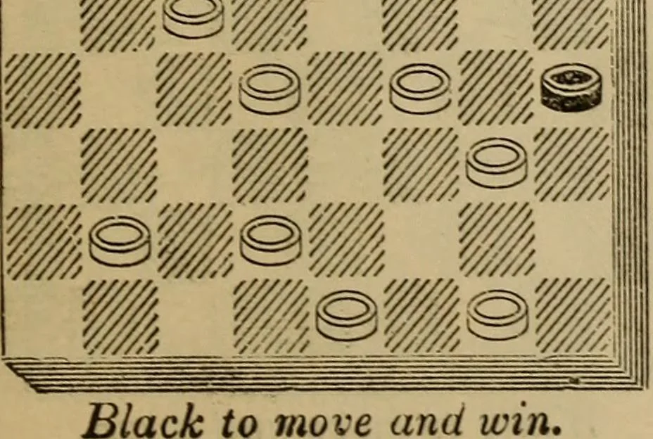 An illustration from Draughts : Gould's problems, critical positions and games by all the greatest players and composers of the world, the whole interspersed with notes on the positions / by Joseph Gould, 1895, leaf 64