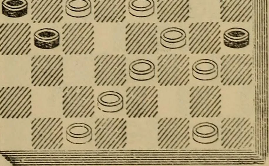 An illustration from Draughts : Gould's problems, critical positions and games by all the greatest players and composers of the world, the whole interspersed with notes on the positions / by Joseph Gould, 1895, leaf 64