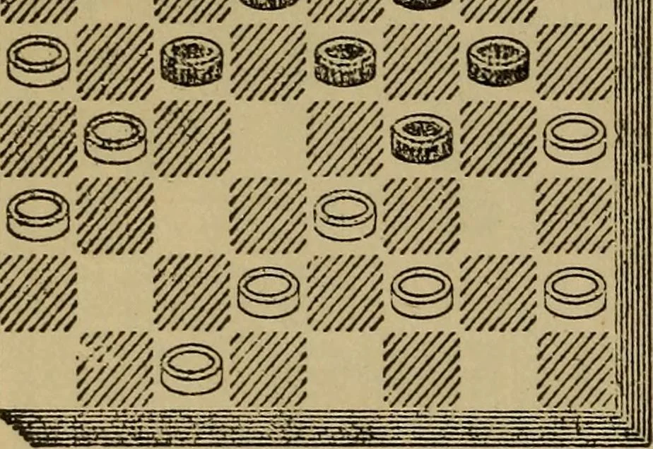 An illustration from Draughts : Gould's problems, critical positions and games by all the greatest players and composers of the world, the whole interspersed with notes on the positions / by Joseph Gould, 1895, leaf 65