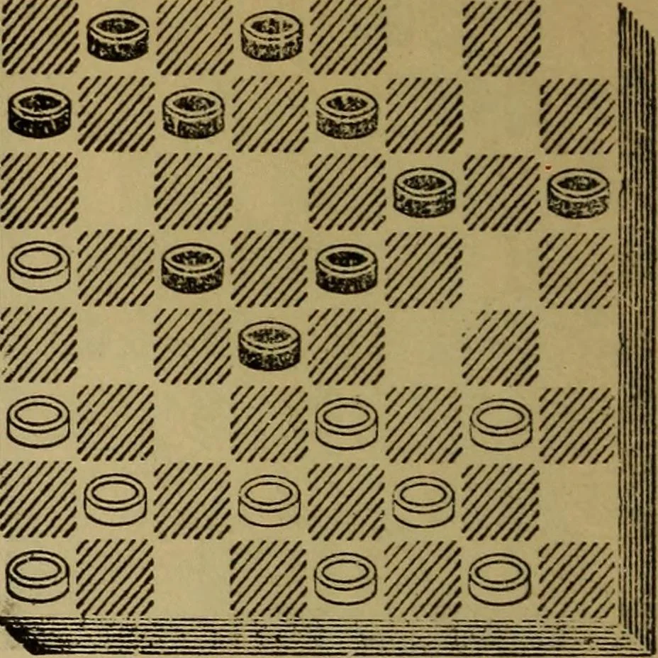 An illustration from Draughts : Gould's problems, critical positions and games by all the greatest players and composers of the world, the whole interspersed with notes on the positions / by Joseph Gould, 1895, leaf 65
