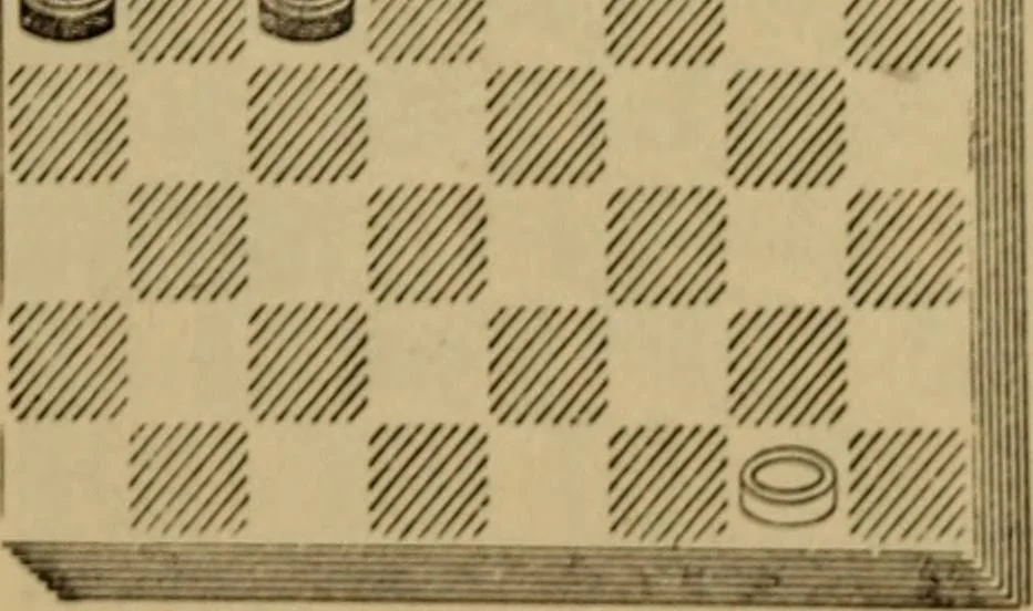 An illustration from Draughts : Gould's problems, critical positions and games by all the greatest players and composers of the world, the whole interspersed with notes on the positions / by Joseph Gould, 1895, leaf 66