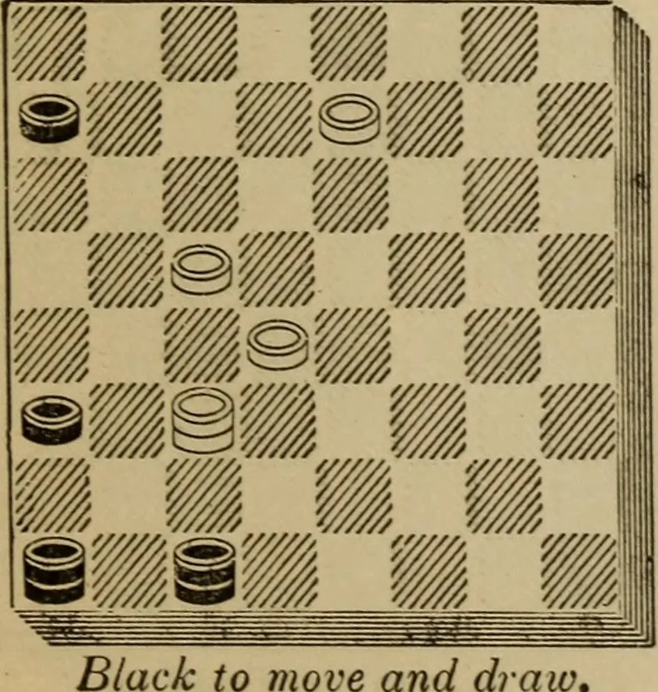 An illustration from Draughts : Gould's problems, critical positions and games by all the greatest players and composers of the world, the whole interspersed with notes on the positions / by Joseph Gould, 1895, leaf 68