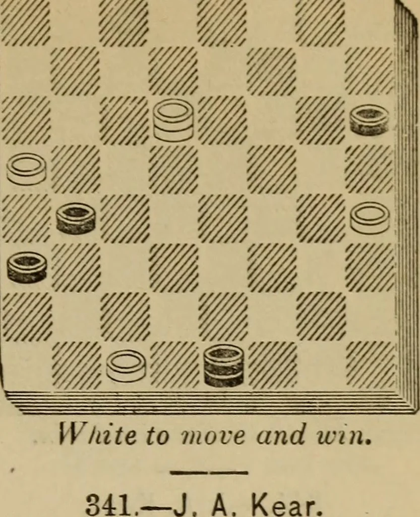 An illustration from Draughts : Gould's problems, critical positions and games by all the greatest players and composers of the world, the whole interspersed with notes on the positions / by Joseph Gould, 1895, leaf 68