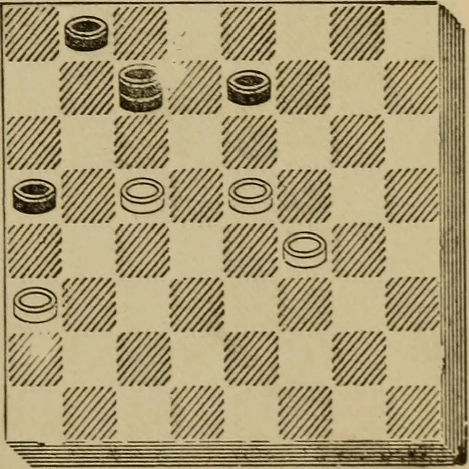 An illustration from Draughts : Gould's problems, critical positions and games by all the greatest players and composers of the world, the whole interspersed with notes on the positions / by Joseph Gould, 1895, leaf 68