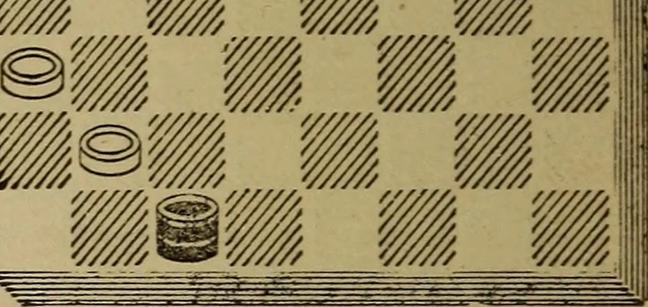 An illustration from Draughts : Gould's problems, critical positions and games by all the greatest players and composers of the world, the whole interspersed with notes on the positions / by Joseph Gould, 1895, leaf 69