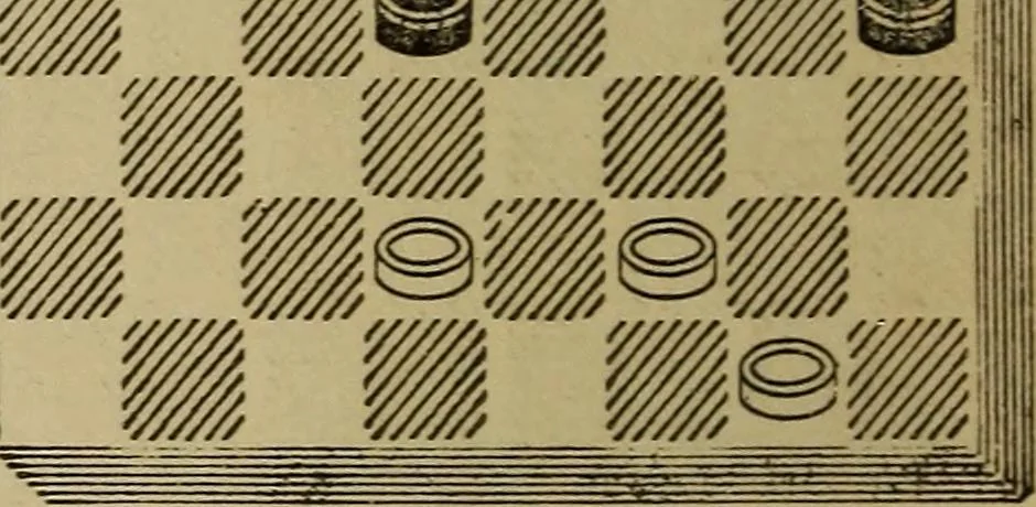 An illustration from Draughts : Gould's problems, critical positions and games by all the greatest players and composers of the world, the whole interspersed with notes on the positions / by Joseph Gould, 1895, leaf 69