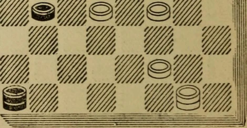 An illustration from Draughts : Gould's problems, critical positions and games by all the greatest players and composers of the world, the whole interspersed with notes on the positions / by Joseph Gould, 1895, leaf 69