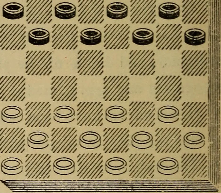 An illustration from Draughts : Gould's problems, critical positions and games by all the greatest players and composers of the world, the whole interspersed with notes on the positions / by Joseph Gould, 1895, leaf 7