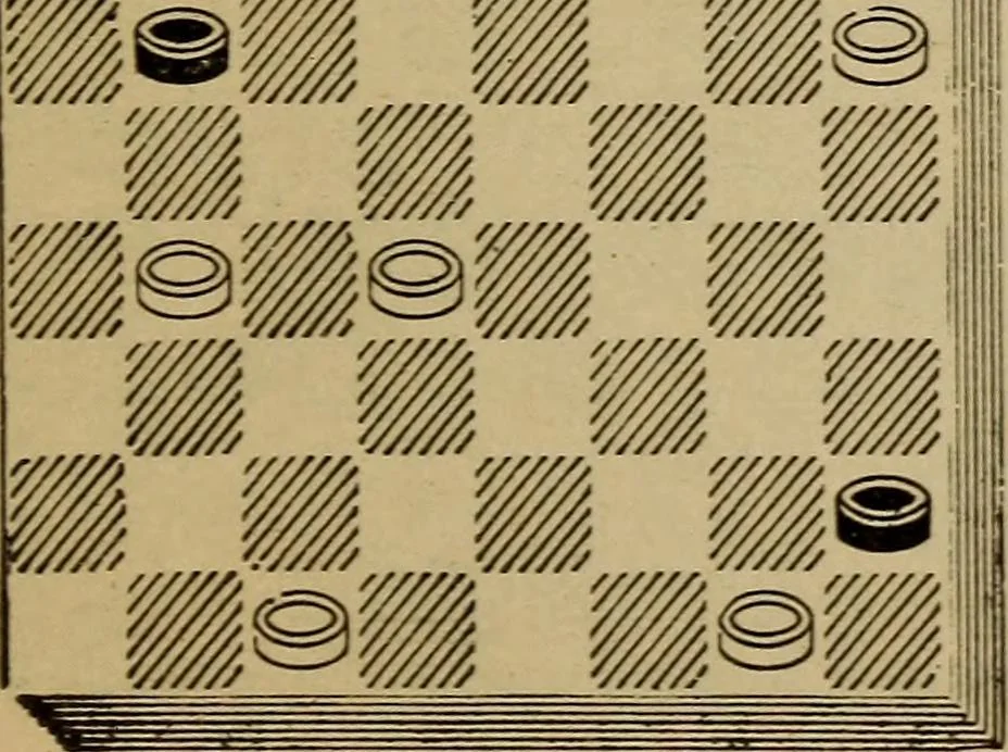 An illustration from Draughts : Gould's problems, critical positions and games by all the greatest players and composers of the world, the whole interspersed with notes on the positions / by Joseph Gould, 1895, leaf 70