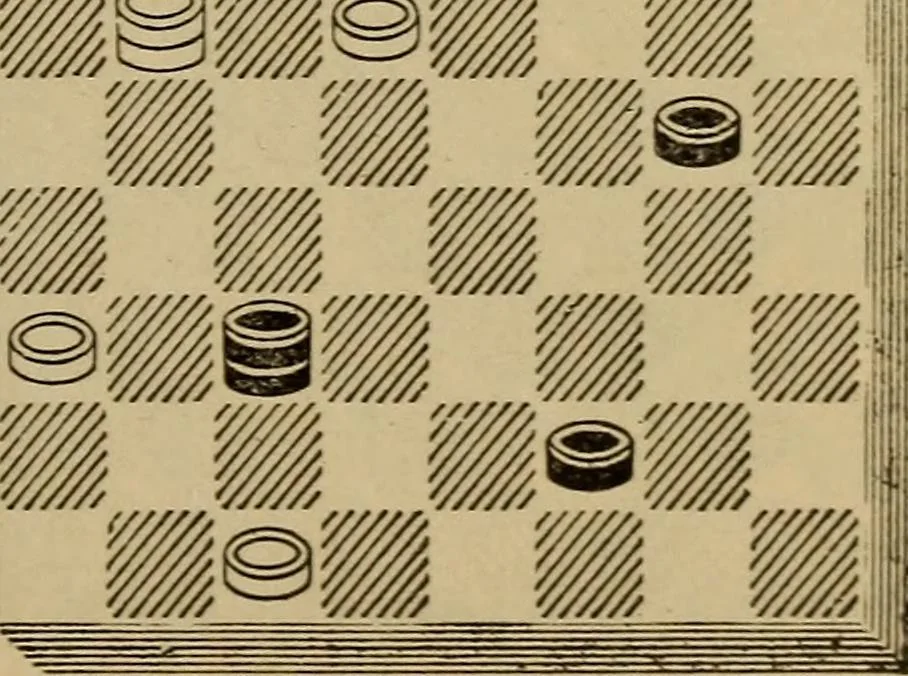 An illustration from Draughts : Gould's problems, critical positions and games by all the greatest players and composers of the world, the whole interspersed with notes on the positions / by Joseph Gould, 1895, leaf 70