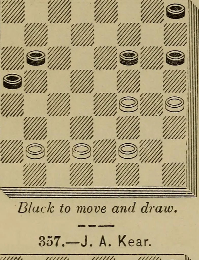 An illustration from Draughts : Gould's problems, critical positions and games by all the greatest players and composers of the world, the whole interspersed with notes on the positions / by Joseph Gould, 1895, leaf 71