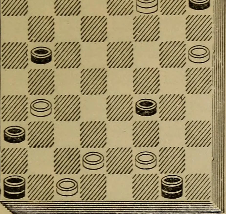 An illustration from Draughts : Gould's problems, critical positions and games by all the greatest players and composers of the world, the whole interspersed with notes on the positions / by Joseph Gould, 1895, leaf 72