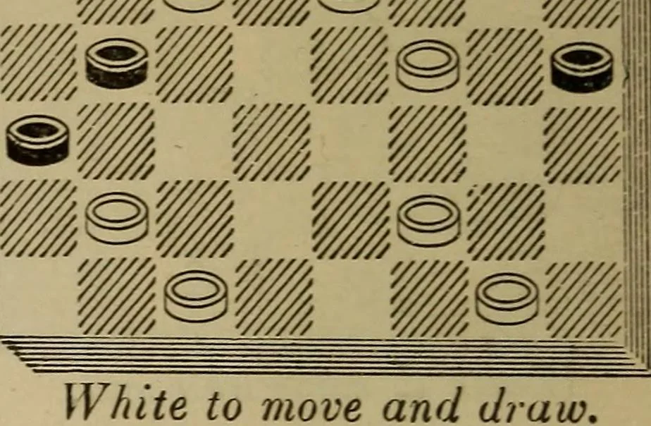 An illustration from Draughts : Gould's problems, critical positions and games by all the greatest players and composers of the world, the whole interspersed with notes on the positions / by Joseph Gould, 1895, leaf 75