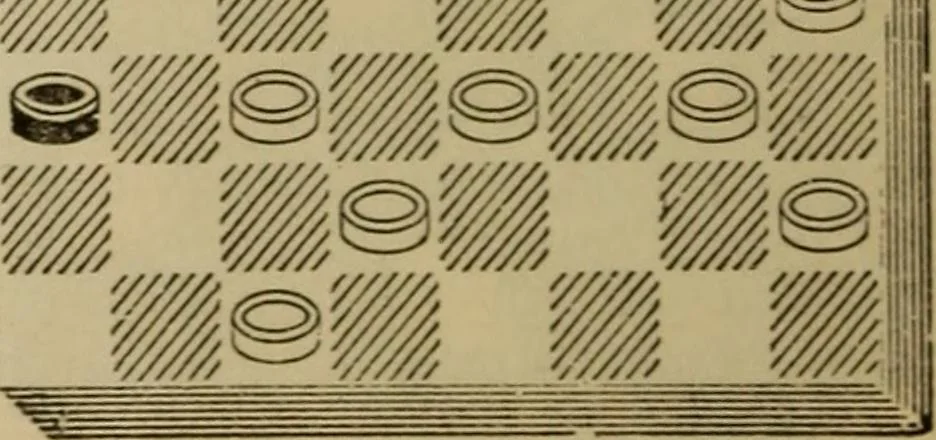 An illustration from Draughts : Gould's problems, critical positions and games by all the greatest players and composers of the world, the whole interspersed with notes on the positions / by Joseph Gould, 1895, leaf 75