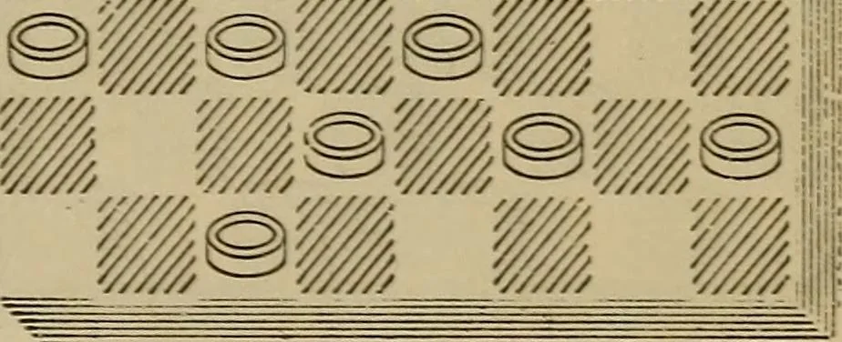 An illustration from Draughts : Gould's problems, critical positions and games by all the greatest players and composers of the world, the whole interspersed with notes on the positions / by Joseph Gould, 1895, leaf 76