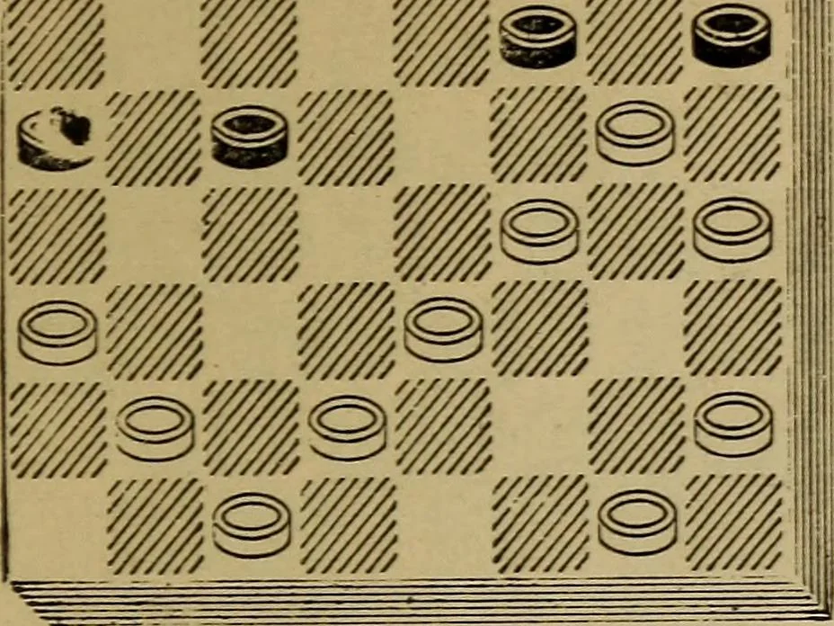 An illustration from Draughts : Gould's problems, critical positions and games by all the greatest players and composers of the world, the whole interspersed with notes on the positions / by Joseph Gould, 1895, leaf 78