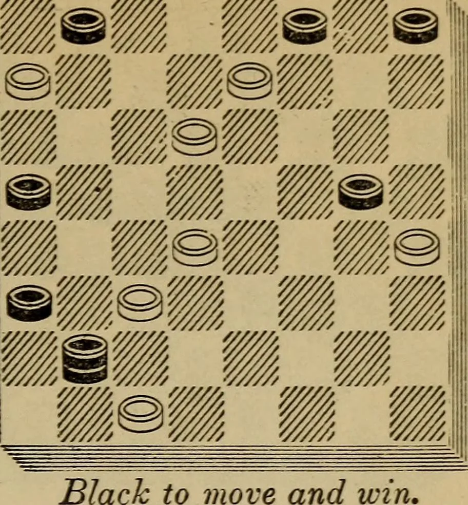An illustration from Draughts : Gould's problems, critical positions and games by all the greatest players and composers of the world, the whole interspersed with notes on the positions / by Joseph Gould, 1895, leaf 78