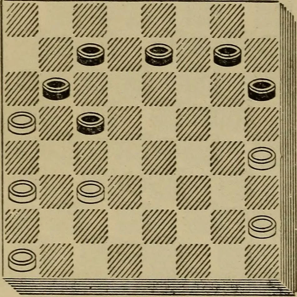 An illustration from Draughts : Gould's problems, critical positions and games by all the greatest players and composers of the world, the whole interspersed with notes on the positions / by Joseph Gould, 1895, leaf 79