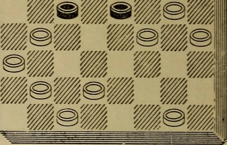 An illustration from Draughts : Gould's problems, critical positions and games by all the greatest players and composers of the world, the whole interspersed with notes on the positions / by Joseph Gould, 1895, leaf 79