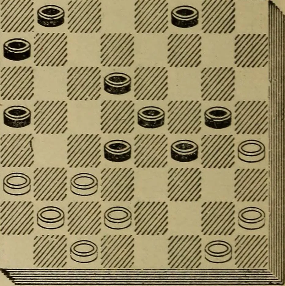 An illustration from Draughts : Gould's problems, critical positions and games by all the greatest players and composers of the world, the whole interspersed with notes on the positions / by Joseph Gould, 1895, leaf 79