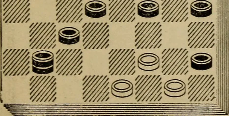 An illustration from Draughts : Gould's problems, critical positions and games by all the greatest players and composers of the world, the whole interspersed with notes on the positions / by Joseph Gould, 1895, leaf 80