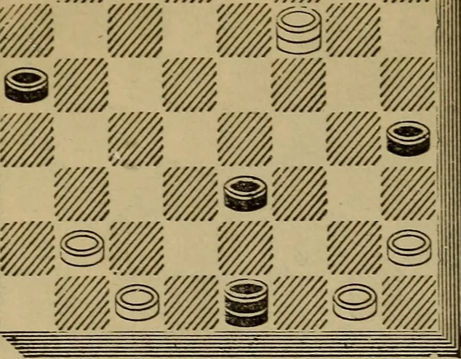 An illustration from Draughts : Gould's problems, critical positions and games by all the greatest players and composers of the world, the whole interspersed with notes on the positions / by Joseph Gould, 1895, leaf 81