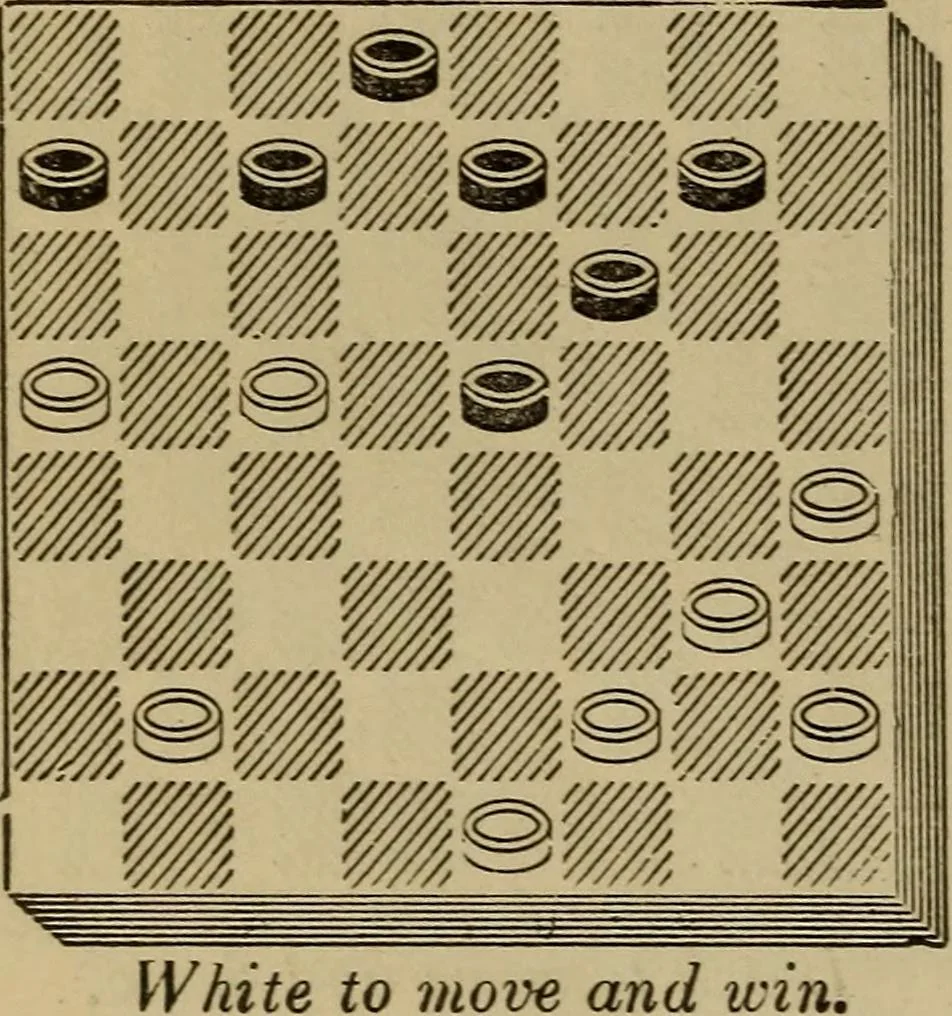 An illustration from Draughts : Gould's problems, critical positions and games by all the greatest players and composers of the world, the whole interspersed with notes on the positions / by Joseph Gould, 1895, leaf 81
