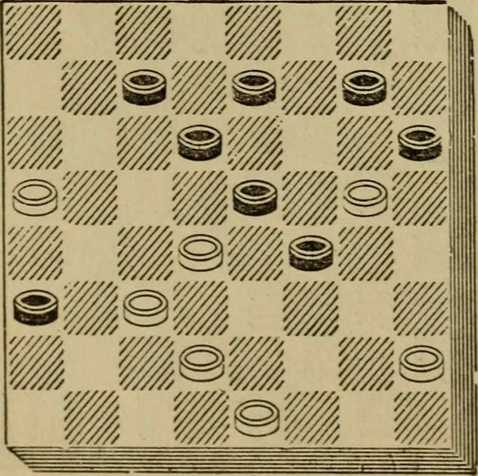 An illustration from Draughts : Gould's problems, critical positions and games by all the greatest players and composers of the world, the whole interspersed with notes on the positions / by Joseph Gould, 1895, leaf 81